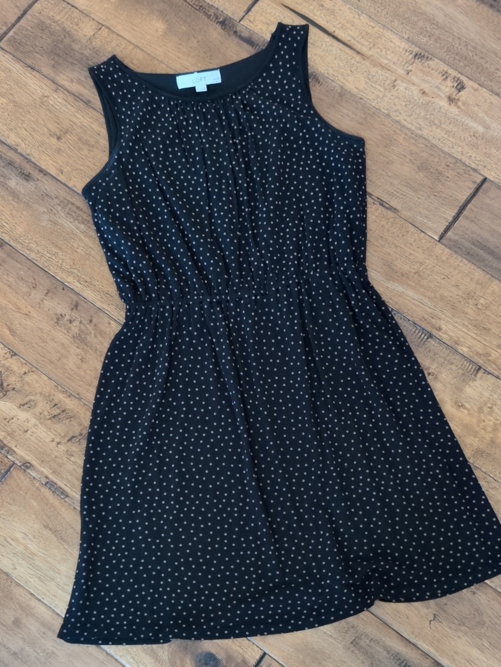 LOFT Black Dress with Cognac Polka Dots